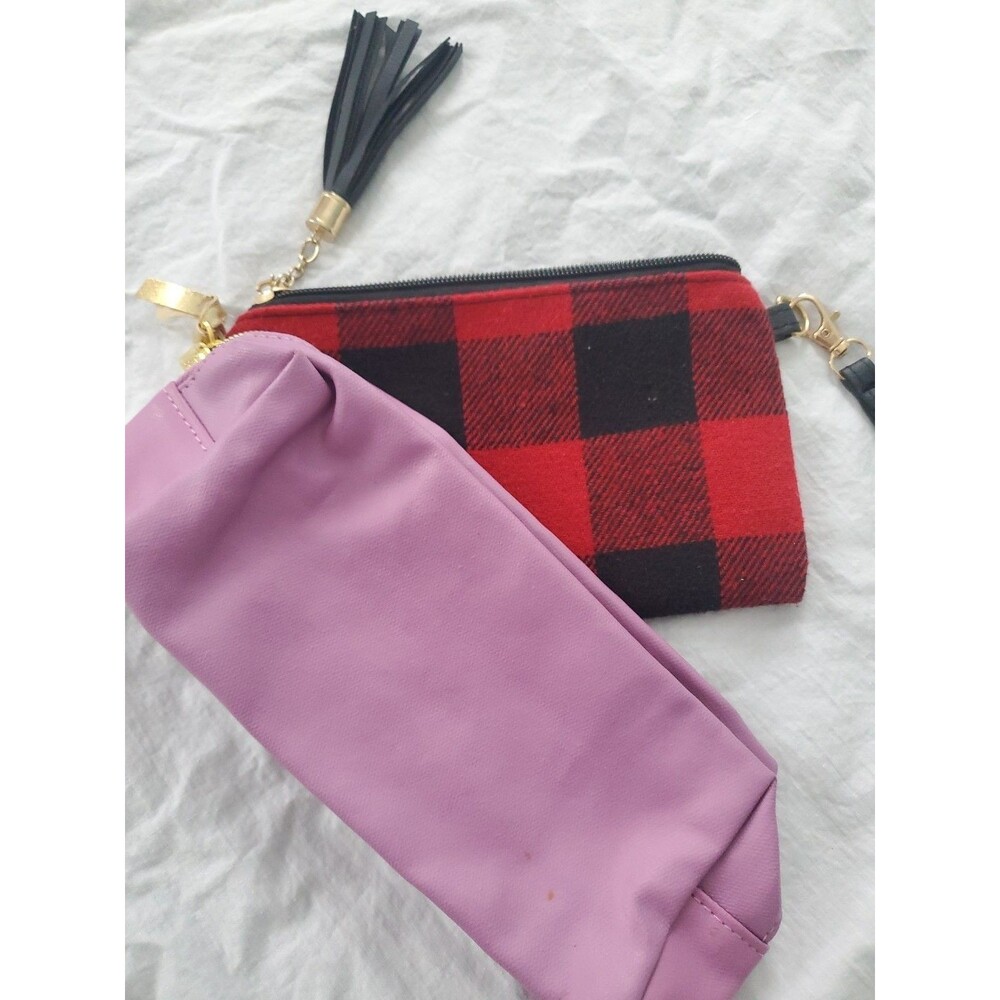Sephora Make-up Bag & Unknown Brand (Lot Of 2) Purple/Buffalo Plaid/Faux Leather